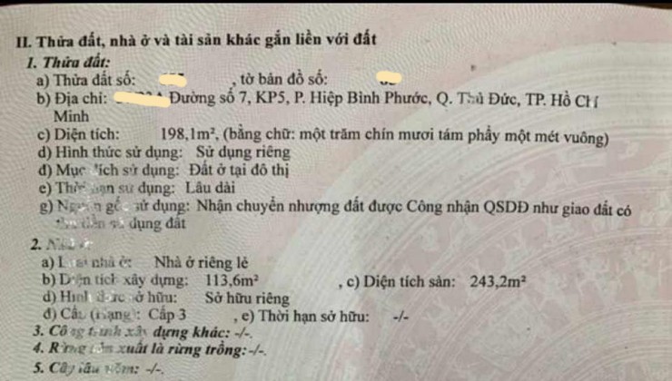 Bán Vila Quốc Lộ 13 Phường Hiệp Bình Phước TP Thủ Đức, 198m2, giá giảm còn 1x tỷ